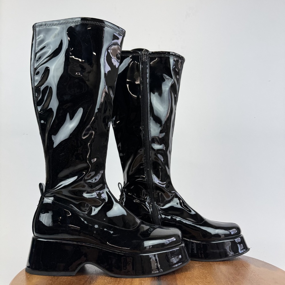 Womens Circus NY Kimberly Black Shine Platform Knee High Riding Boots Size 8.5 M